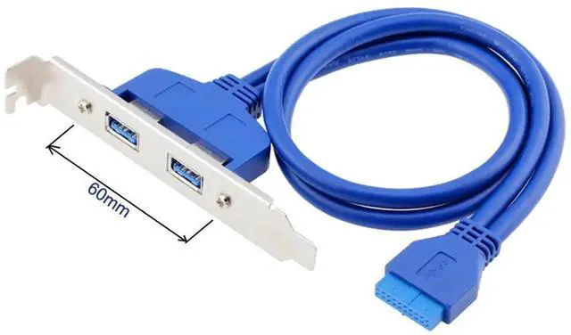 Alt view image 3 of 7 - 2 Port USB 3.0 Female Panel Mount Cable, Internal 2Pin to Motherboard 20Pin Header Extension Cord with PCI Slot Bracket for Desktop PC