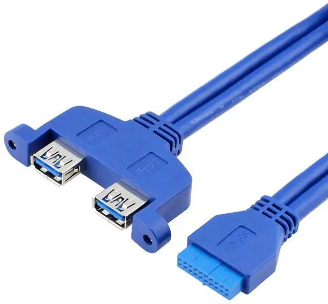 Alt view image 2 of 7 - 2 Port USB 3.0 Female Panel Mount Cable, Internal 2Pin to Motherboard 20Pin Header Extension Cord with PCI Slot Bracket for Desktop PC