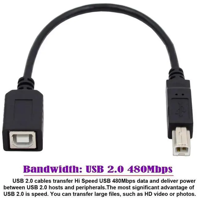 Alt view image 3 of 7 - 20cm USB 2.0 B Male to Female Extension Cable, Short USB B Cord for Printer Scanner External Hard Drive