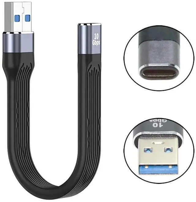 Alt view image 3 of 7 - 13cm Flat Slim FPC Cable, USB 3.1 Type C Female to USB 3.0 Type A Male, 10Gbps Data Transfer for Laptop Phone