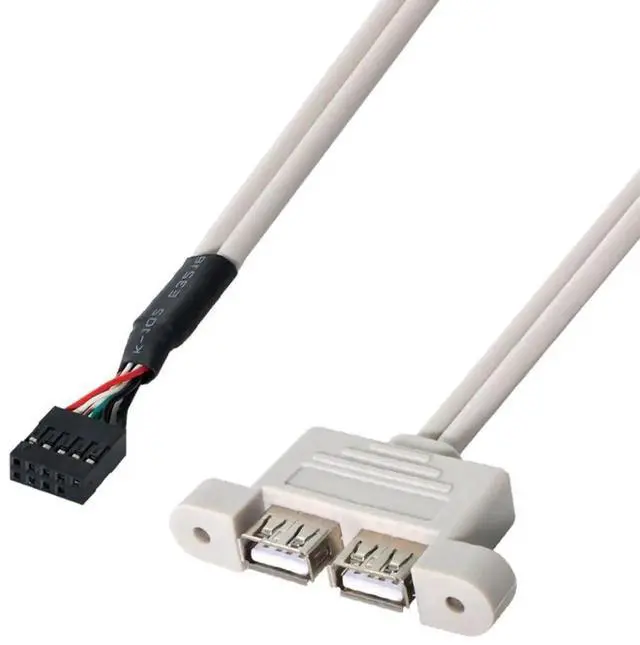 Alt view image 2 of 7 - 9Pin Motherboard Header 1 to 2 USB 2.0 Cable, 40cm Internal Splitter Cord with 80mm PCI Bracket, Dual USB 2.0 Port Multiplier Panel for Desktop PC