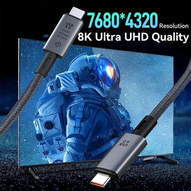 Alt view image 2 of 6 - 1M/3.3FT USB4 Active Thunderbolt 4 Cable, USB-C to USB-C 240W Charging Cord, 40Gbps Data, 8K@60Hz & Dual 4K Video, Compatible with MacBook, Laptops and Phones
