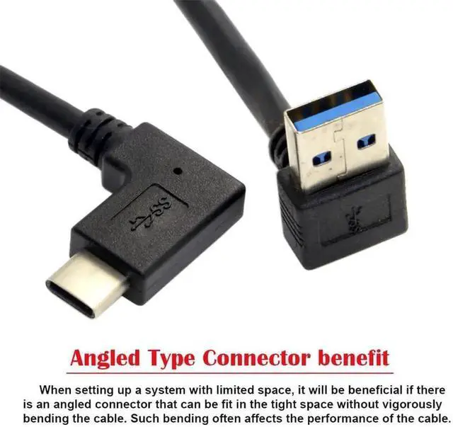 Alt view image 5 of 7 - 30cm 90 Degree Up Angled USB 3.1 Cable, Reversible USB-C to USB-A Male Data Cord for Phone & Tablet