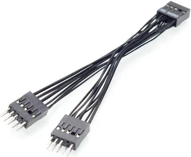 Main image of 9Pin HD Audio Y Splitter Cable, 1 to 2 Port Male to Female Extension Cord for Motherboard