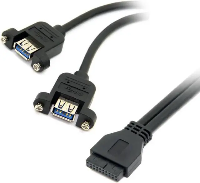 Alt view image 2 of 3 - 40cm Black USB 3.0 Dual Female Ports Cable, Screw Mount to 20Pin Motherboard Header