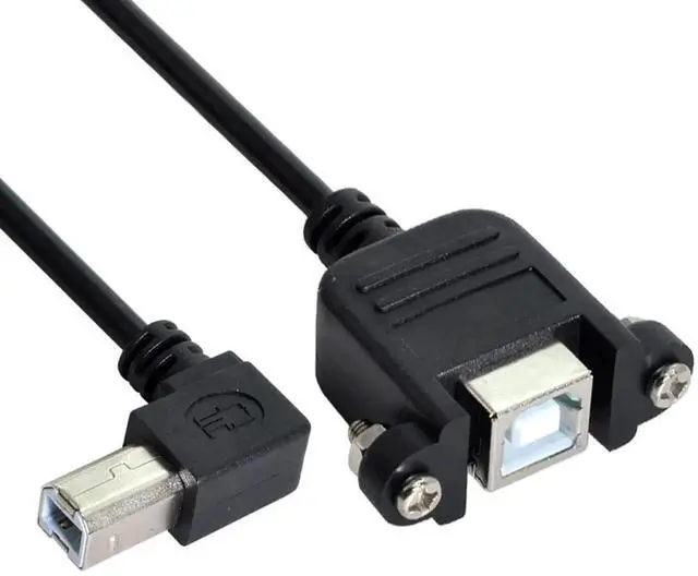 Main image of 50cm 90° Left Angled USB Type-B Extension Cable, Panel Mount Male to Female Cord with Screws for Printer Scanner Hard Drive