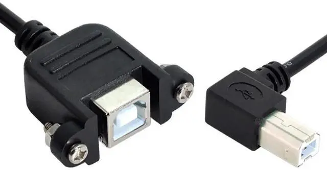 Main image of 50cm 90° Right Angled USB Type-B Extension Cable, Panel Mount Male to Female Cord with Screws for Printer, Scanner & Disk Drive