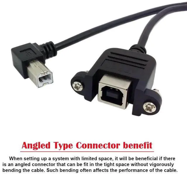 Alt view image 7 of 7 - 50cm 90° Right Angled USB Type-B Extension Cable, Panel Mount Male to Female Cord with Screws for Printer, Scanner & Disk Drive