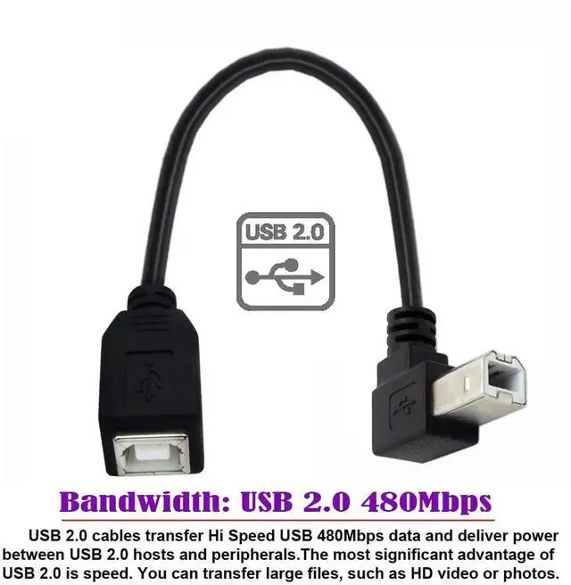 Alt view image 3 of 7 - 20cm 90° Down Angled USB 2.0 Type-B Male to Female Extension Cable for Printer, Scanner and Disk Drive