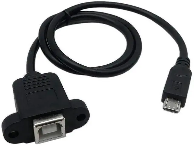 Alt view image 5 of 6 - 50cm Micro USB 5Pin Male to USB 2.0 Type-B Female Cable, Panel Mount Data & Charging Cord with Screw Holes