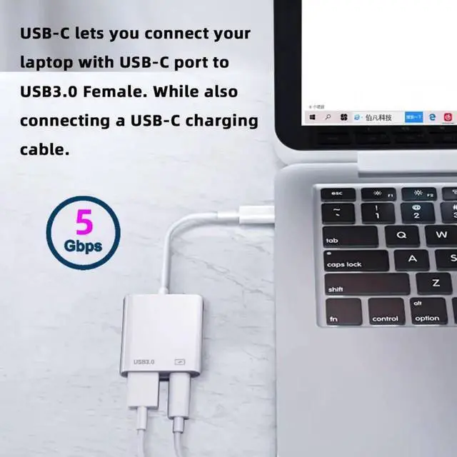 Alt view image 3 of 7 - USB-C to USB 3.0 Type-A Female Adapter, PD Charging & Data Converter for Mac, Laptops, Tablets & Phones