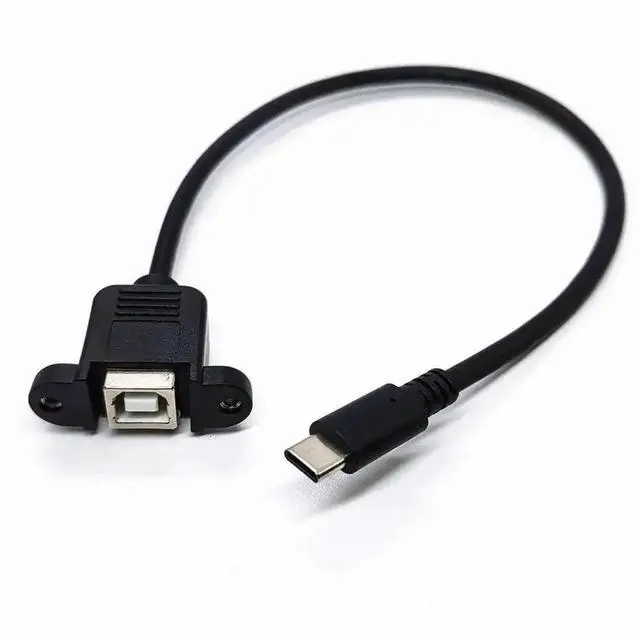 Alt view image 3 of 3 - 0.3m USB 2.0 Type-B Female to USB 3.1 Type-C Male Cable, Panel Mount Cord with Screw Holes for Printer & PC Case