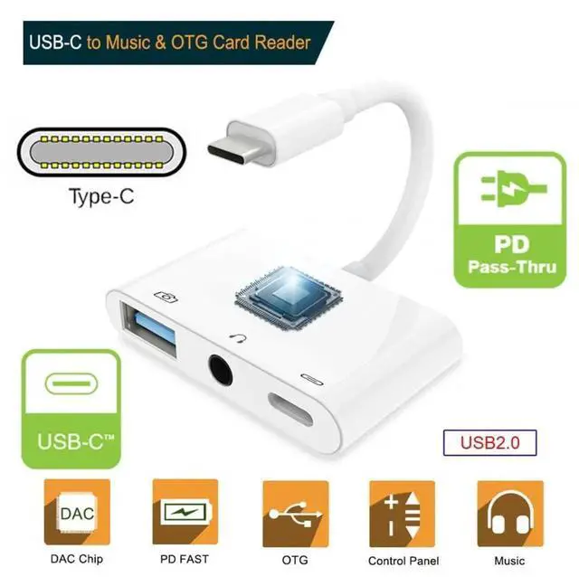 Alt view image 4 of 7 - USB-C to 3.5mm AUX + USB 2.0 OTG Adapter with PD Charging, Multi-Function Converter for Laptops, Tablets & Phones