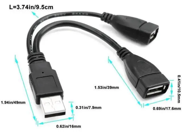 Alt view image 4 of 7 - 0.5ft USB 2.0 A Male to Dual USB Female Y Splitter Cable, 1 Pack, Portable Hub Adapter for PC, Laptop, TV & 2.5" Portable Hard Drive