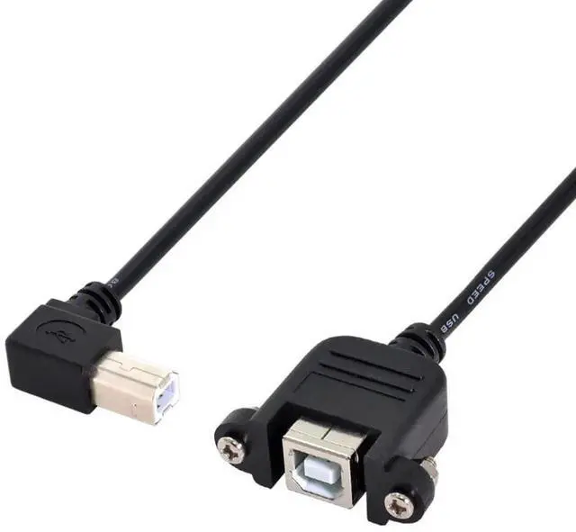 Main image of 50cm 90 Degree Right Angle USB 2.0 Type-B Cable, Panel Mount Extension Cord with Screws for Printer, Scanner & Hard Disk