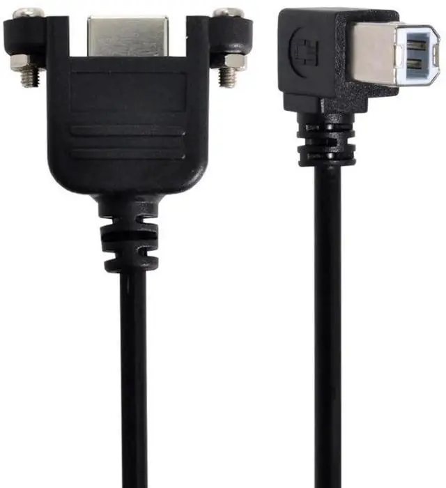Alt view image 4 of 6 - 50cm 90 Degree Right Angle USB 2.0 Type-B Cable, Panel Mount Extension Cord with Screws for Printer, Scanner & Hard Disk