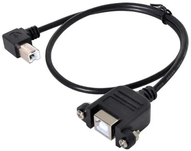 Alt view image 3 of 6 - 50cm 90 Degree Right Angle USB 2.0 Type-B Cable, Panel Mount Extension Cord with Screws for Printer, Scanner & Hard Disk