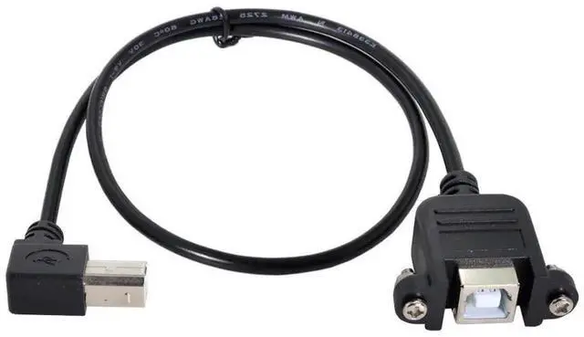 Alt view image 5 of 6 - 50cm 90 Degree Right Angle USB 2.0 Type-B Cable, Panel Mount Extension Cord with Screws for Printer, Scanner & Hard Disk