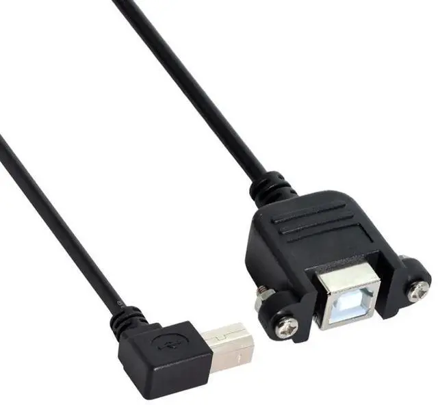 Alt view image 2 of 6 - 50cm 90 Degree Right Angle USB 2.0 Type-B Cable, Panel Mount Extension Cord with Screws for Printer, Scanner & Hard Disk