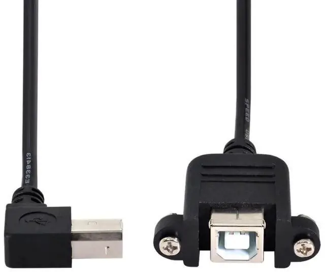 Alt view image 6 of 6 - 50cm 90 Degree Right Angle USB 2.0 Type-B Cable, Panel Mount Extension Cord with Screws for Printer, Scanner & Hard Disk