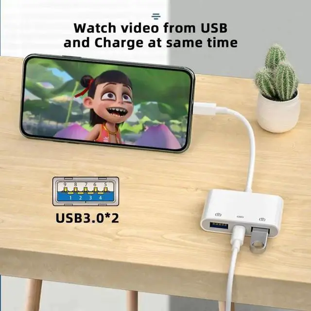 Alt view image 6 of 7 - USB-C to Dual USB 3.0 Type-A Female Adapter with PD Charging Port for Laptop, Tablet & Phone