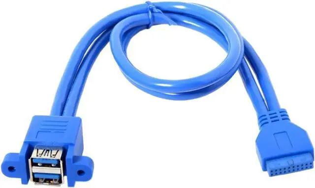 Alt view image 2 of 3 - 50cm Motherboard 20Pin to Dual Stackable USB 3.0 Female Header Cable, Panel Mount Port Expansion Cord