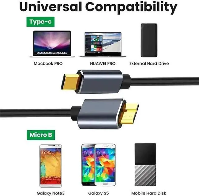 Alt view image 3 of 6 - 1.64 ft USB 3.0 A Male to Micro USB 3.0 Cable, High Speed Data Sync Cord for Toshiba, Samsung, My Passport External Hard Drives