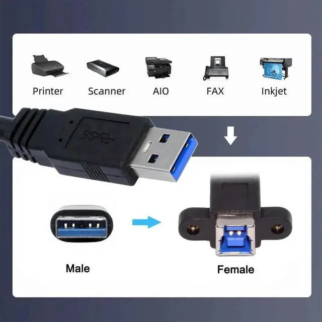 Alt view image 2 of 7 - 30cm USB 3.0 Type-A Male to Type-B Female Extension Cable, 5Gbps Data Cord for SSD, Hard Drive & Camera