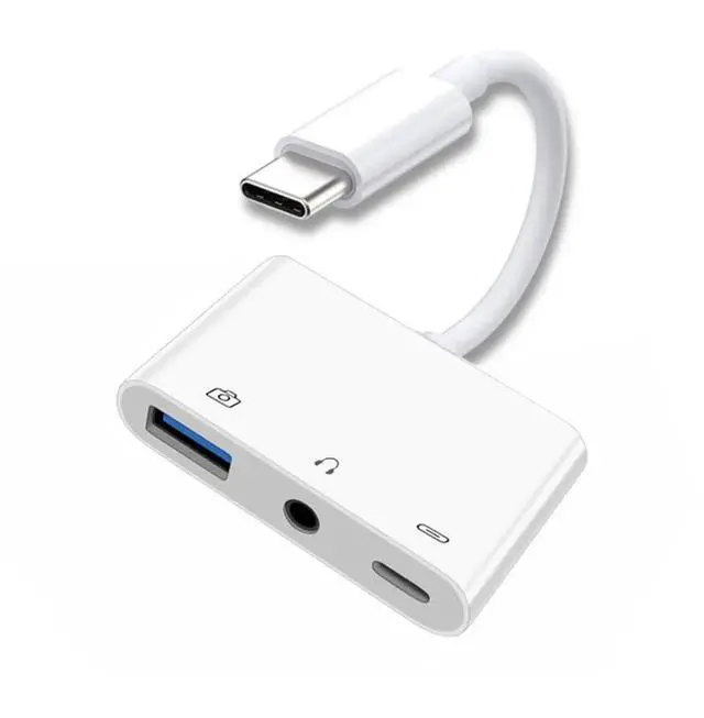 Main image of 3-in-1 USB C to 3.5mm Audio AUX + USB 2.0 OTG Adapter, PD 15W Charging Splitter for Phone, Tablet & Laptop