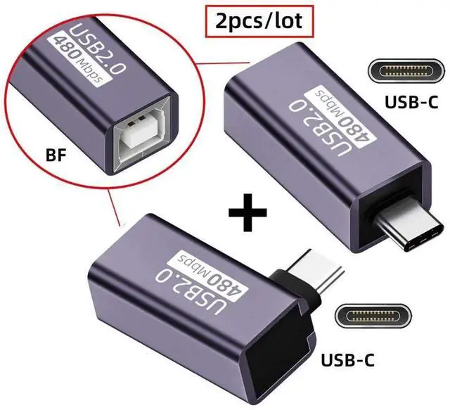 Alt view image 7 of 7 - 2 Pack 90 Degree USB C to USB 2.0 Type B Adapter, Right Angle Male to Female Connector for Printer, Scanner & External Drive