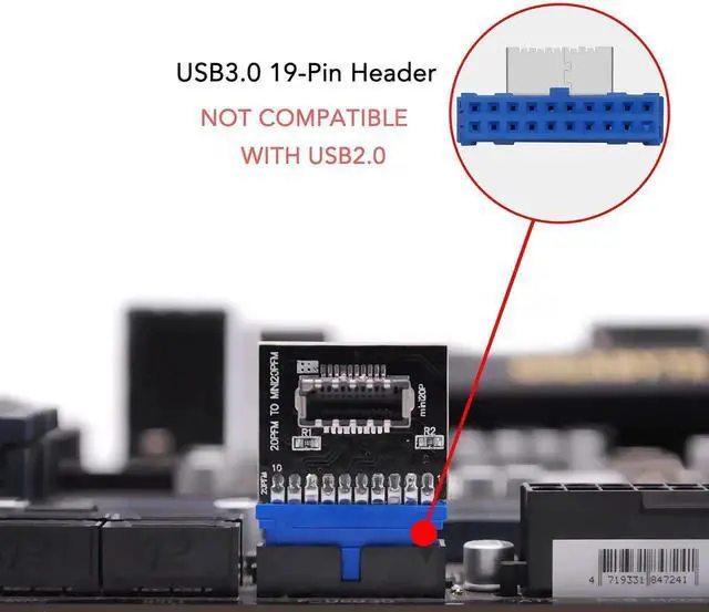 Alt view image 2 of 6 - USB 3.0 19-Pin Header to USB 3.1/3.2 Type-C A-Key 20-Pin Adapter, Internal Front Panel Converter for PC Motherboard