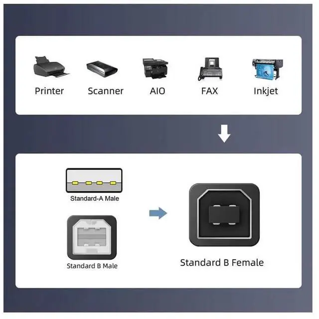 Alt view image 4 of 6 - 2 Pack USB 2.0 Type B Female to Type A & Type B Male Adapter, Dual Connector Converter for Printer, Scanner & Hard Drive