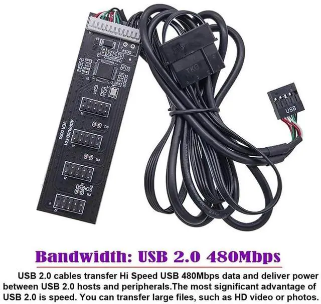 Alt view image 5 of 7 - USB 2.0 9/10Pin Header 1 to 4 Splitter Cable with IDE 5V Power Connector, Internal Port Multiplier Hub for PC