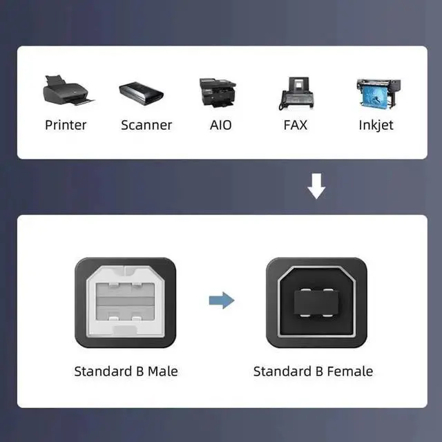 Alt view image 7 of 7 - 20cm 90° Down Angled USB 2.0 Type B Male to Female Extension Cable for Printer, Scanner & Hard Drive