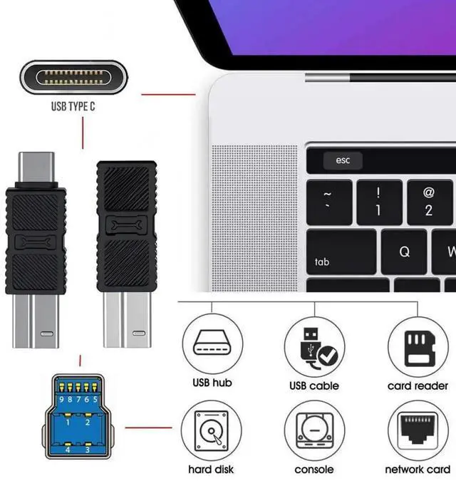 Alt view image 7 of 7 - 2 Pack USB C Male/Female to USB 3.0 Type B Male Adapter for Printer, Hard Drive and Camera