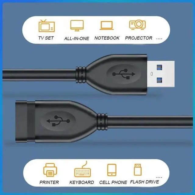 Alt view image 6 of 6 - 2 Pack 1FT USB 3.0 Male to Female Extension Cable, High Speed USB Extender for Keyboard, Mouse, Webcam, Camera, Hub, Printer & Hard Drive