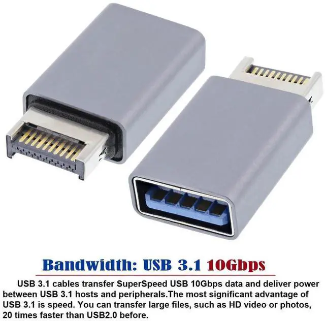 Alt view image 2 of 7 - USB 3.1 Type-E Male Front Panel Header to USB 3.0 Type-A Female Adapter, Motherboard Internal Data Converter