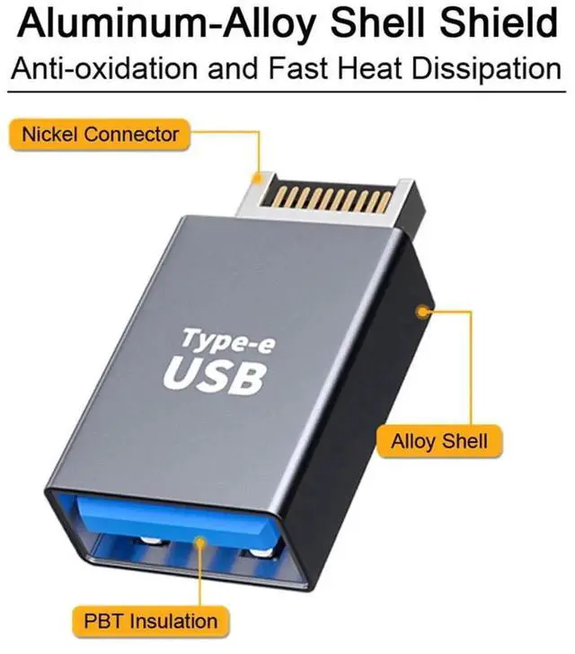 Alt view image 6 of 7 - USB 3.1 Type-E Male Front Panel Header to USB 3.0 Type-A Female Adapter, Motherboard Internal Data Converter