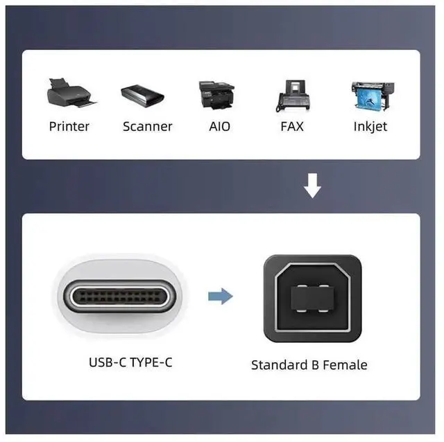 Alt view image 3 of 7 - 2PCS USB 2.0 Type B Female to USB-C Male Adapter, Straight & Angled Converter for Printer, Phone and Storage Disk
