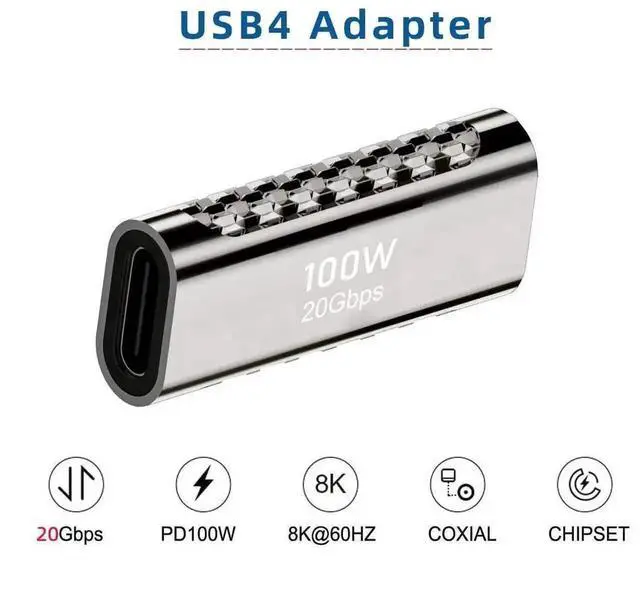 Alt view image 2 of 7 - USB4 Type-C Female to Female Coupler, 100W 20Gbps 8K Video Extension Adapter