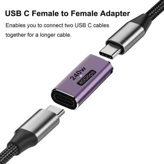 Alt view image 5 of 6 - 2 Pack 240W USB-C Female to Female Coupler, 40Gbps Type-C Extension Connector Compatible with Thunderbolt, Switch, MacBook, Laptop, Tablet & Phone