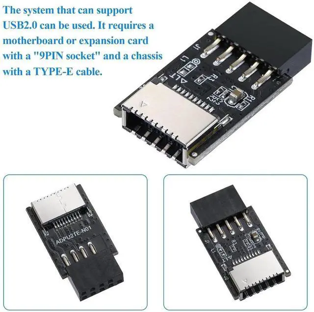 Alt view image 7 of 7 - USB 2.0 9Pin Header to Type-E Internal Adapter, Motherboard Front Panel Connector Converter