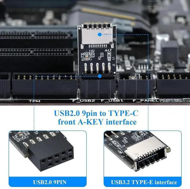 Alt view image 4 of 7 - USB 2.0 9Pin Header to Type-E Internal Adapter, Motherboard Front Panel Connector Converter