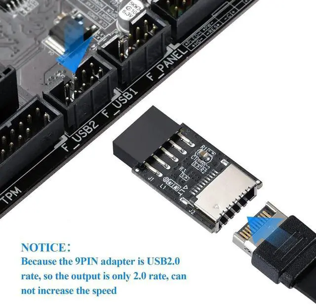 Alt view image 3 of 7 - USB 2.0 9Pin Header to Type-E Internal Adapter, Motherboard Front Panel Connector Converter