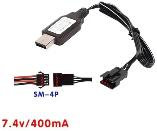 Alt view image 2 of 3 - 7.4V (3.7V×2) SM4P Li-ion Reverse Charging Adapter, USB Charger Cable for Electric Toy Car, E561 Excavator
