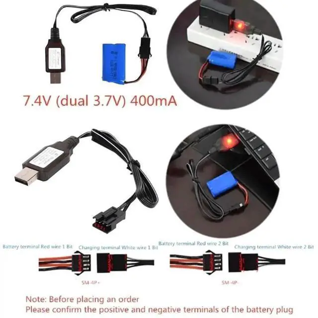 Alt view image 3 of 3 - 7.4V (3.7V×2) SM4P Li-ion Reverse Charging Adapter, USB Charger Cable for Electric Toy Car, E561 Excavator
