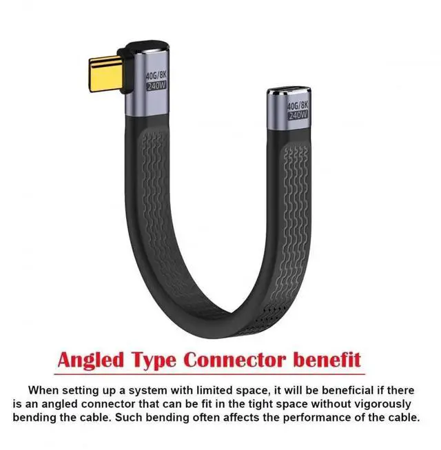 Alt view image 5 of 7 - 13cm Right Angled USB4 Flat Extension Cable, Male to Female 40Gbps 240W 8K@60Hz Video Cord