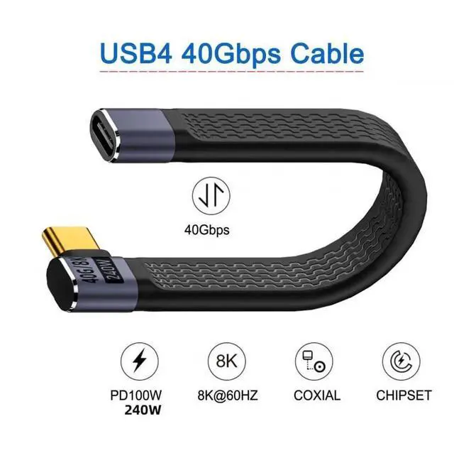 Alt view image 6 of 7 - 13cm Right Angled USB4 Flat Extension Cable, Male to Female 40Gbps 240W 8K@60Hz Video Cord
