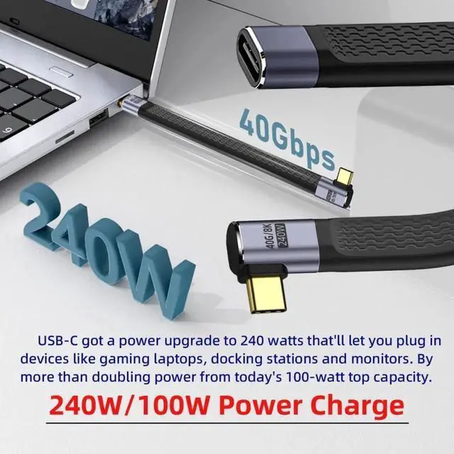 Alt view image 3 of 7 - 13cm Right Angled USB4 Flat Extension Cable, Male to Female 40Gbps 240W 8K@60Hz Video Cord