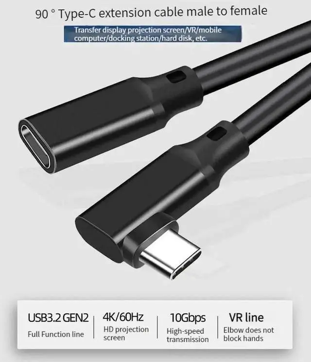 Alt view image 6 of 6 - 0.75ft Right Angle USB-C Extension Cable, 100W 5A PD 10Gbps USB 3.1 Gen 2 Cord for PSVR2, Switch, MacBook, iPad Pro